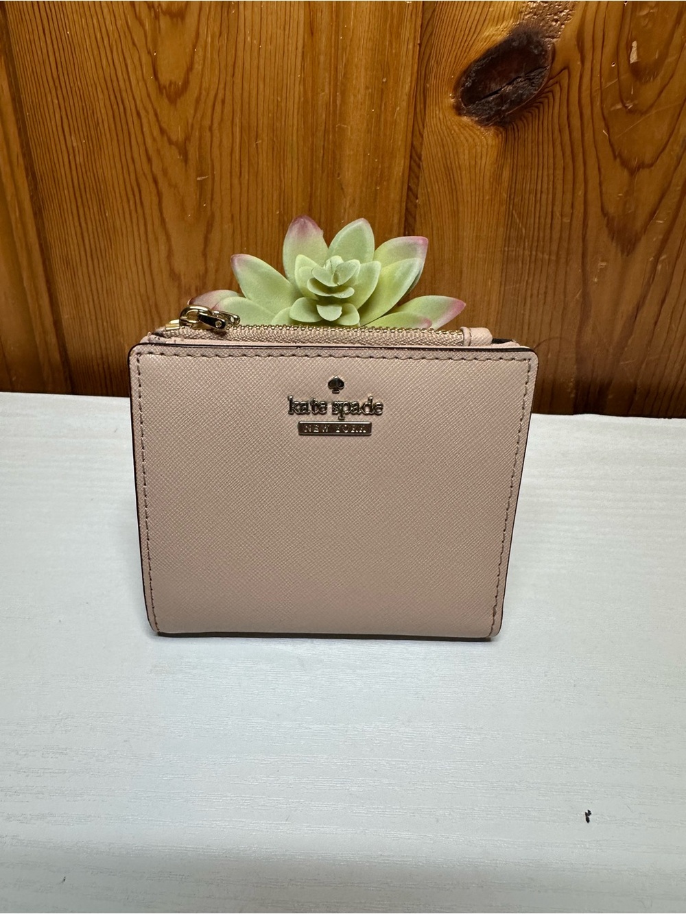 kate spade Compact Blush Pink Saffiano Zip Wallet